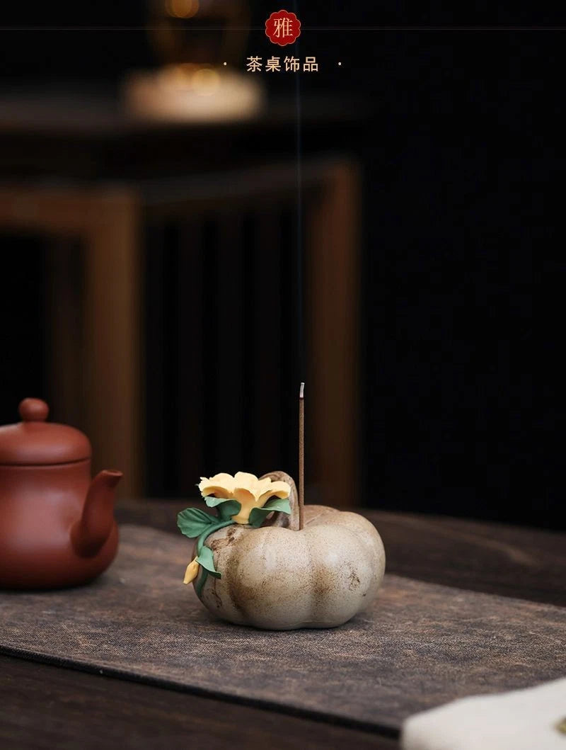 Ceramic Pumpkin Stick Incense Holder Zen Tea Room Home Indoor Decor 07FC0E-D4 - KOEEK