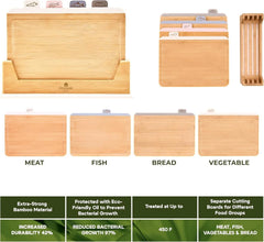Wooden Cutting Boards for Kitchen – 5-Pcs Cutting Board Set with Holder 07FC0E-D4 - KOEEK
