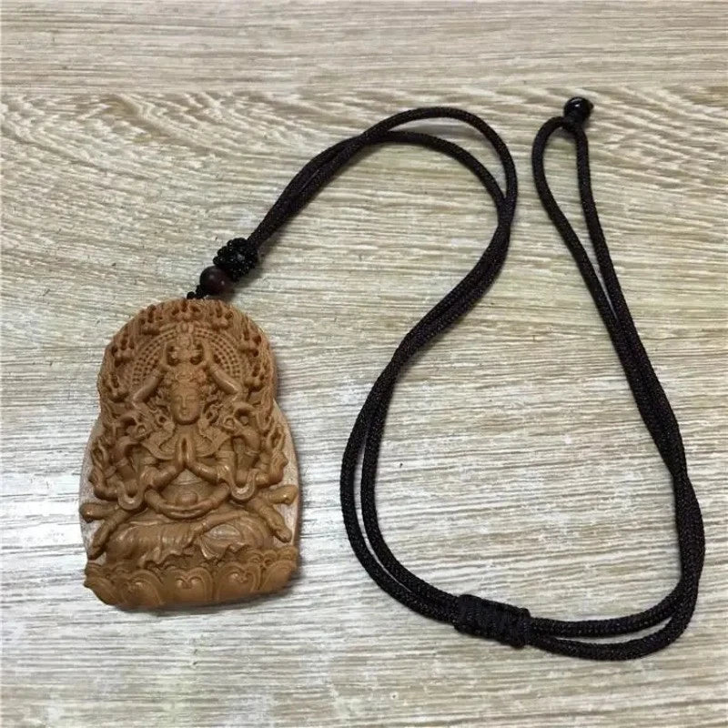 Natural Sandalwood Thousand-hand Guanyin Pendant Amulet Buddha Plaque Necklace 07FC0E-D4 - KOEEK