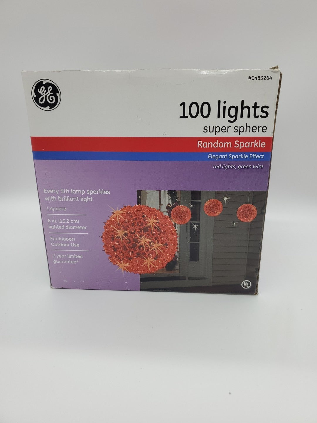 2 GE Super Sphere Holiday Classics 100 Lights Orb Red Lighted Christmas Fairy GE - KOEEK