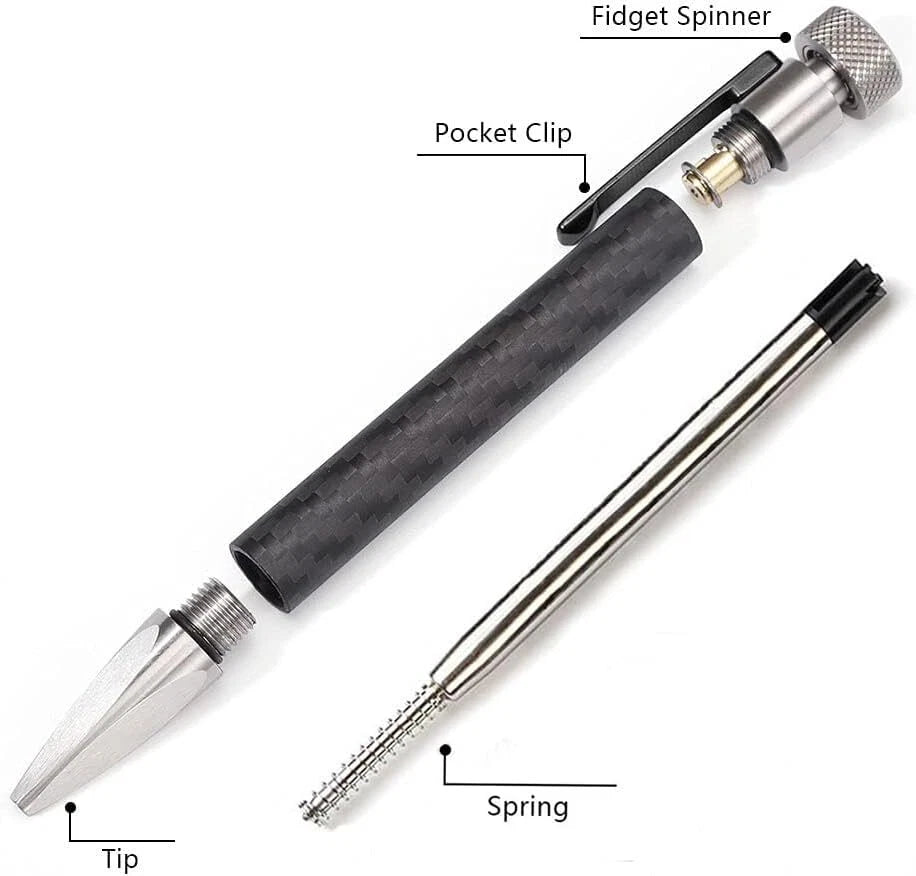 Stainless Steel Carbon Fiber Pen Ballpoint Pen With Fidget Spinner EDC Pen Gifts 07FC0E-D4 - KOEEK