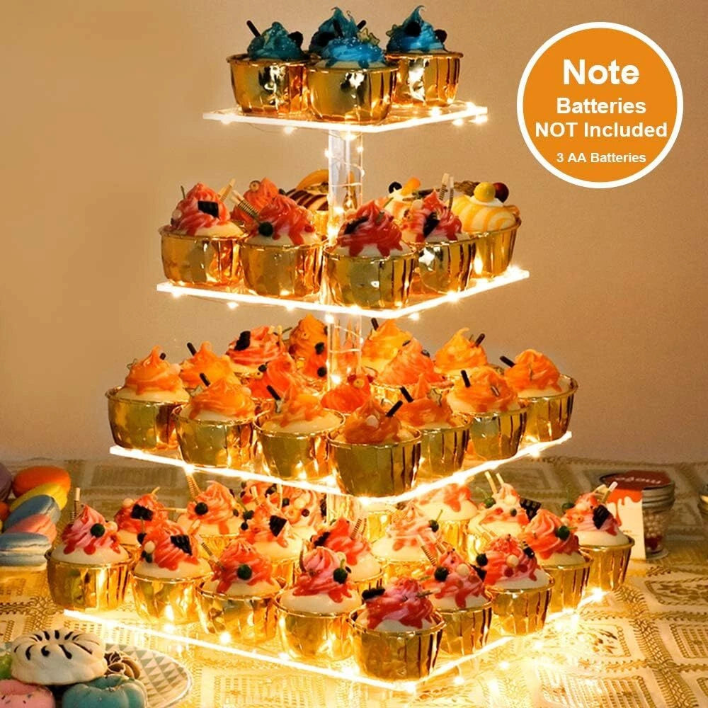 4 Tier Cupcake Stand Acrylic Tower Display with LED Light Premium Holder Dessert 07FC0E-D4 - KOEEK