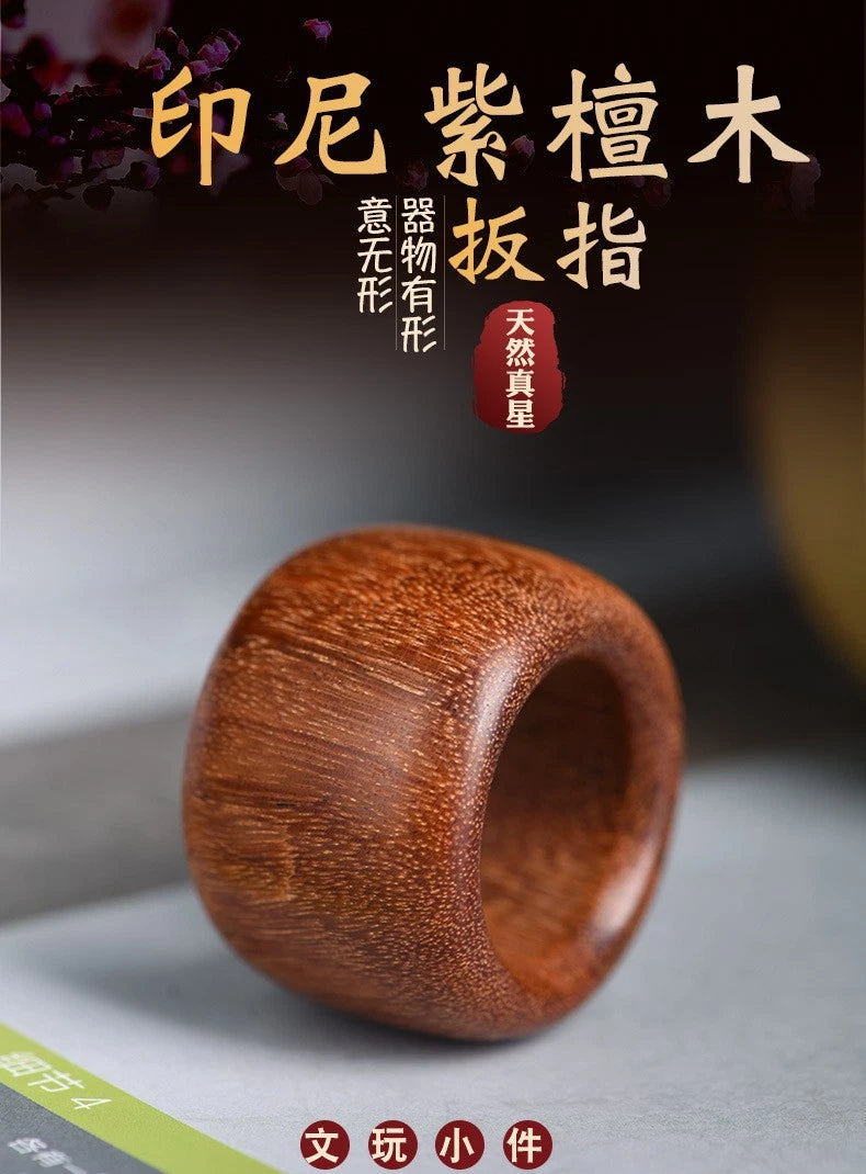Indonesian Rosewood Thumb Ring Gold Star Wood Band Unisex Gift 07FC0E-D4 - KOEEK