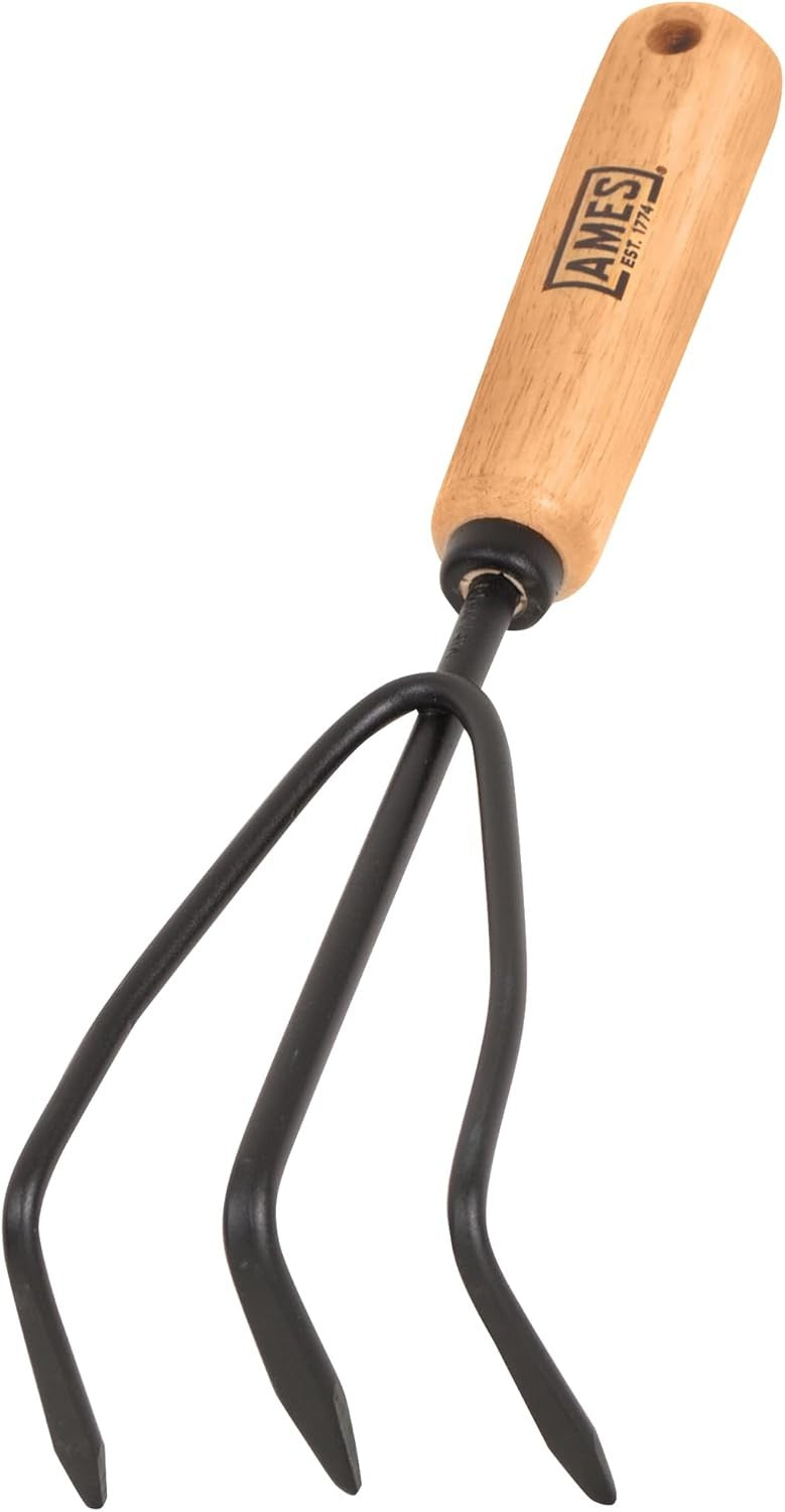 new AMES 2446300 Tempered Steel Hand Cultivator with Wood Handle, 11-Inch, Brown