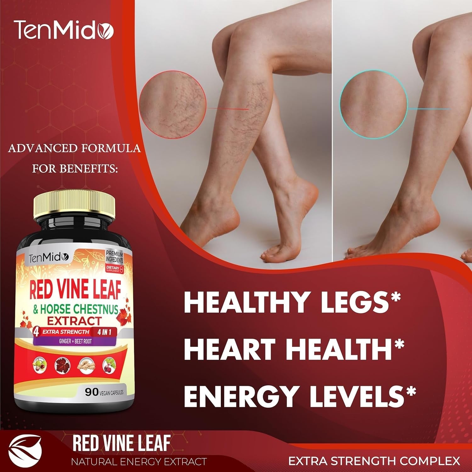 new Red Vine Leaf Extract Capsules - with Horse Chestnut, Beet Root, Ginger -... 07FC0E-D4 - KOEEK