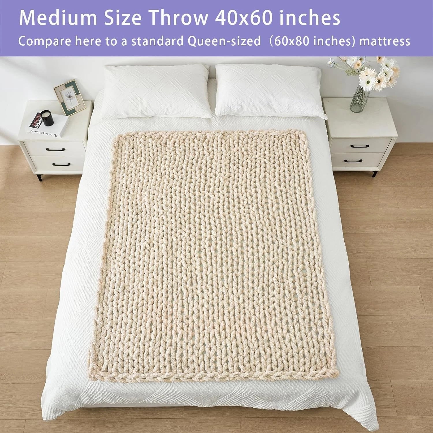 Chunky Knit Throw Blanket for Couch, 40x60 inches,  Hand Knitted 07FC0E-D4 - KOEEK