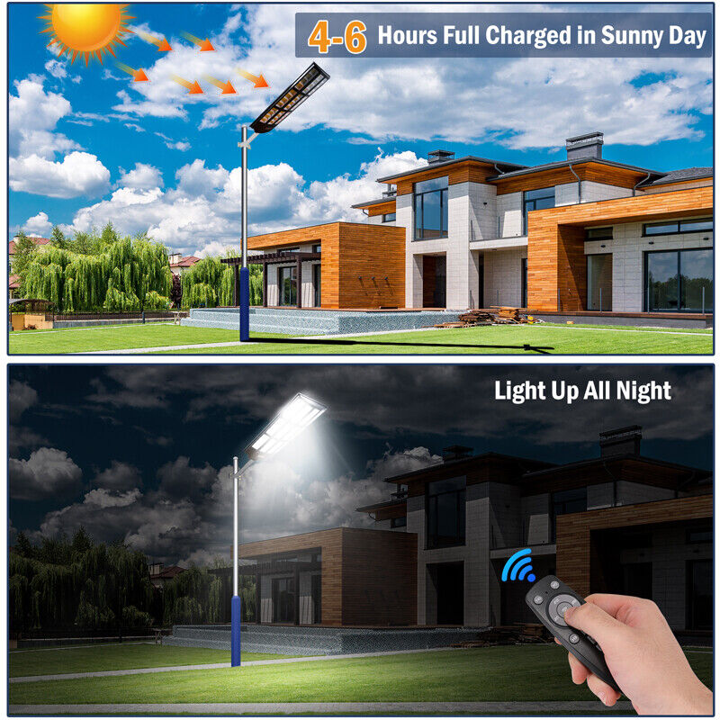 ny utendørs kommersiell 1500W LED Solar Street Light IP67 Dusk-to-Dawn veilampe + stang