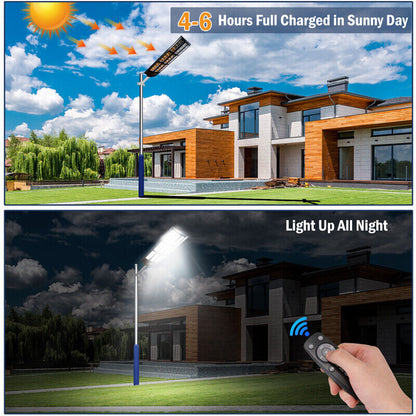 new Outdoor Commercial 1500W LED Solar Street Light IP67 Dusk-to-Dawn Road Lamp+Pole