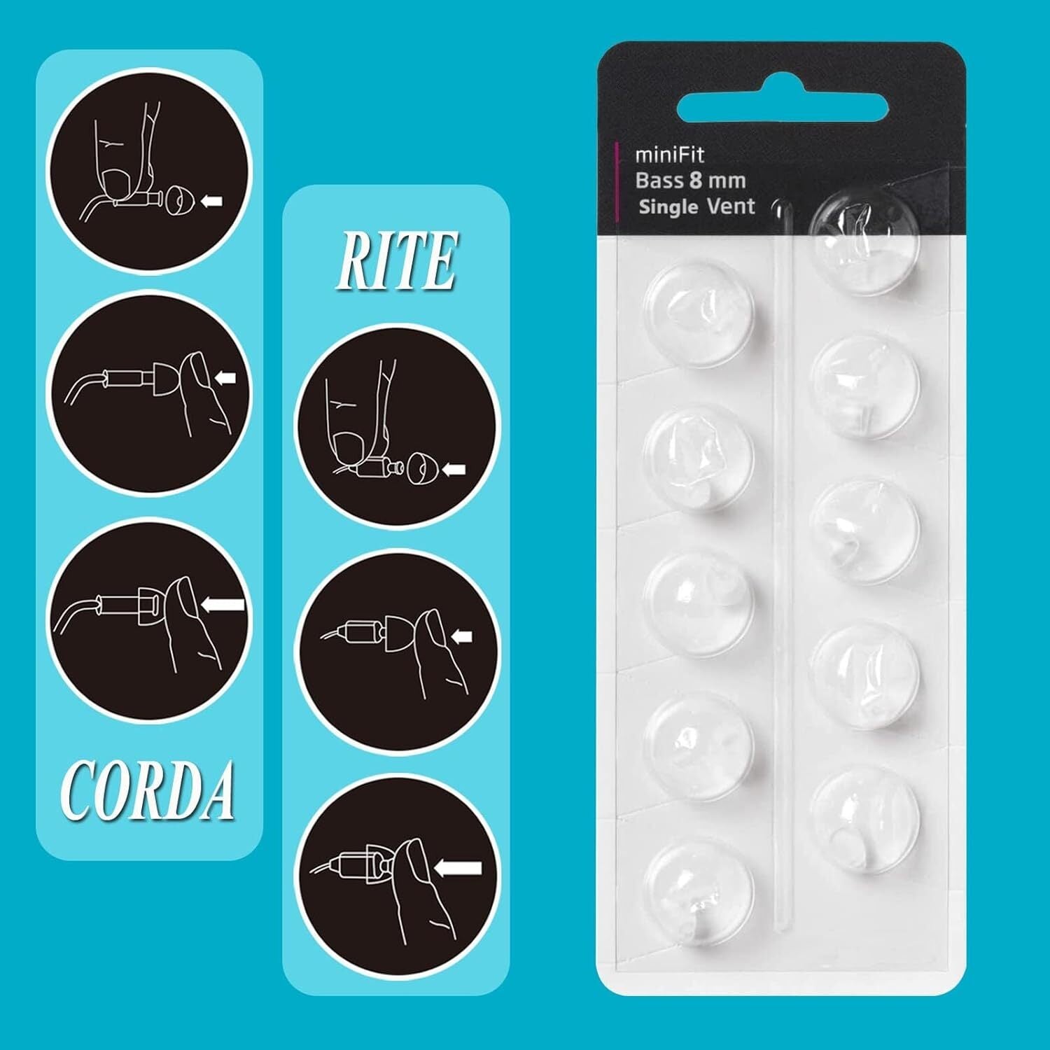 new Hearing Aid Domes for Oticon MiniFit Single Vent Bass Domes: 2 Packs (8mm),... 07FC0E-D4 - KOEEK