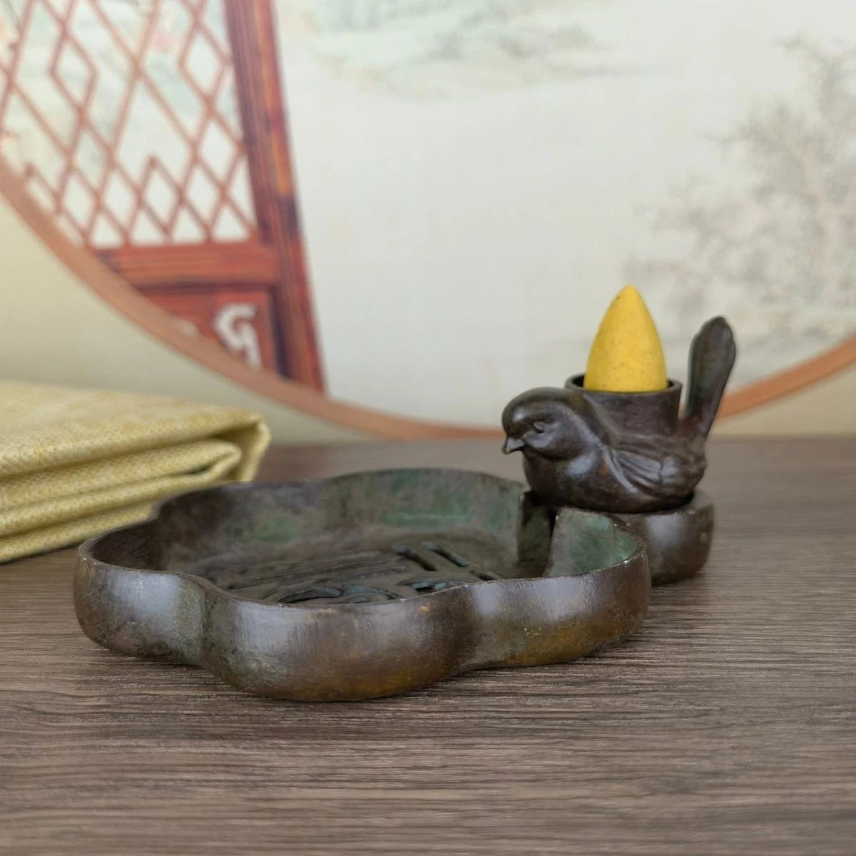 11cm Backflow Incense Burner Fu Character Brass Aromatherapy Tea Art Decor 07FC0E-D4 - KOEEK
