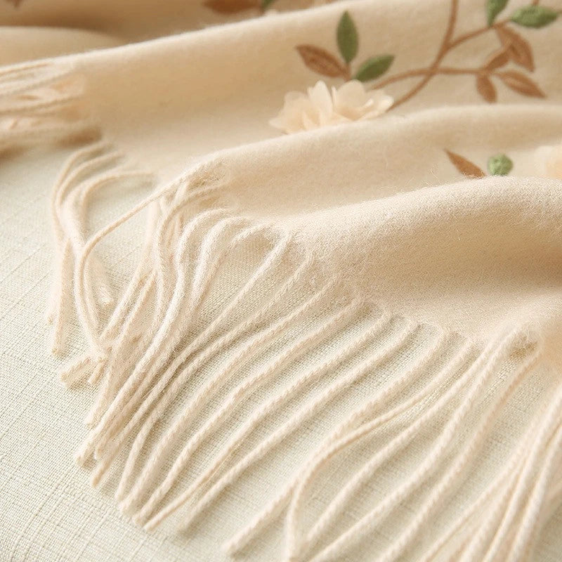 Womens soft Cashmere Scarf Bandana 3D Pink Flower Embroided Cape Shawl Pashmina 07FC0E-D4 - KOEEK