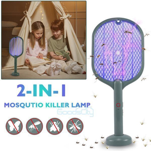 ny 2en1 Raqueta Bug Insectos Zapper Para Mata Mosquitos Electrica USB genopladelig