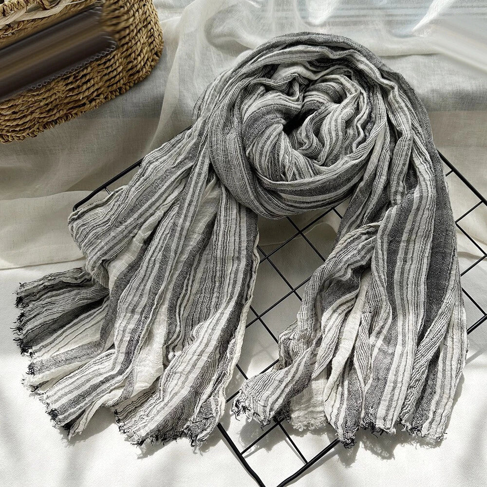 Cotton Scarf Men's Striped Shawls Head Scarf Wrinkled Muslim Scarves Unisex Soft 07FC0E-D4 - KOEEK