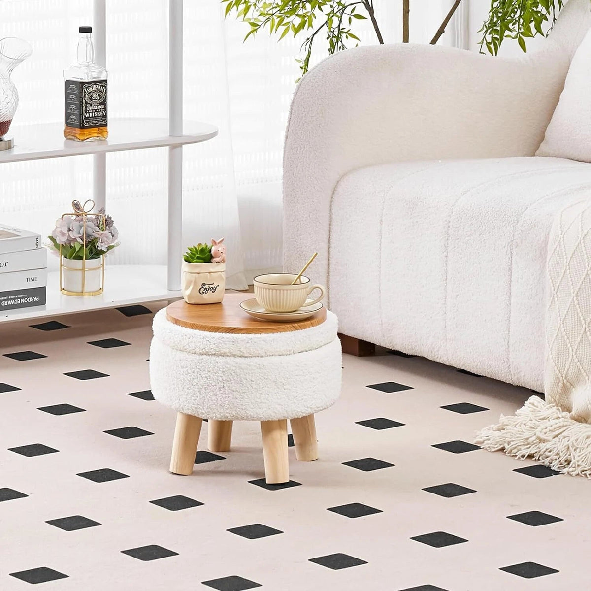 Storage Ottoman with Modern Round Footrest with Soft Upholstered Seat Cushion, 07FC0E-D4 - KOEEK