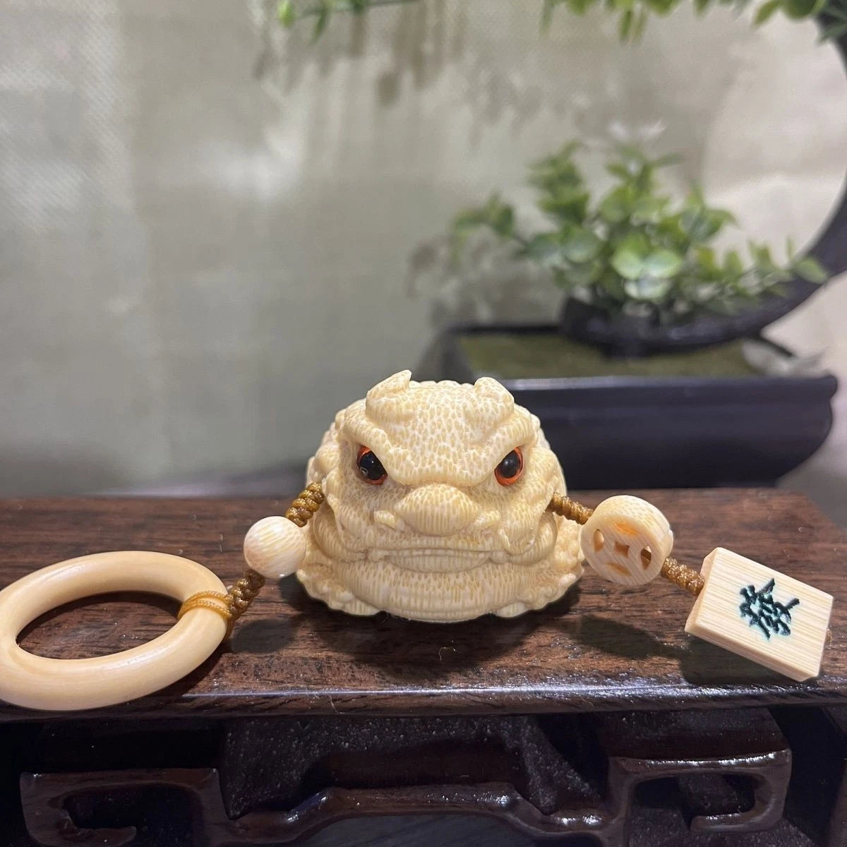 Solid Jade Bamboo Dragon Blood Gold Toad Bamboo Carved Handcrafted Amulet 07FC0E-D4 - KOEEK
