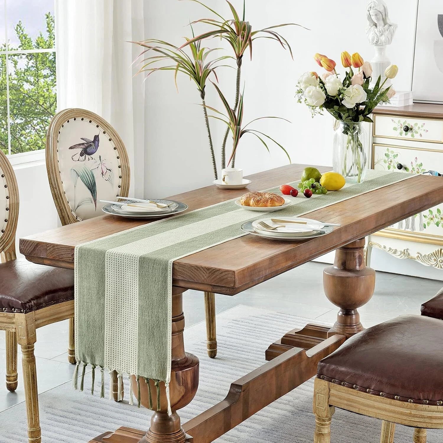 Linen Table Runner, Farmhouse Macrame Table Runners 72 Inches Long Dining Table 07FC0E-D4 - KOEEK