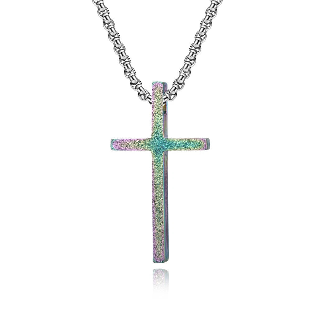 Mens Womens Stainless Steel Matte Cross Pendant w/ Necklace Chain 23.6" 07FC0E-D4 - KOEEK