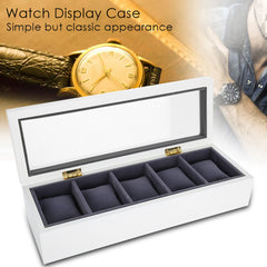 ny (Hvit) Watch Box Display Case 5 Slot Glass Oppbevaringsboks Organizer Klokke smykker