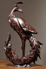 Chinese Ebony Wood Carved Phoenix Statue Feng Shui Sculpture Crafts Home Decor 07FC0E-D4 - KOEEK