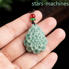 Jadeite Rose Flowers Pendant Ice Kind Handmade Carved Women's Necklace 07FC0E-D4 - KOEEK