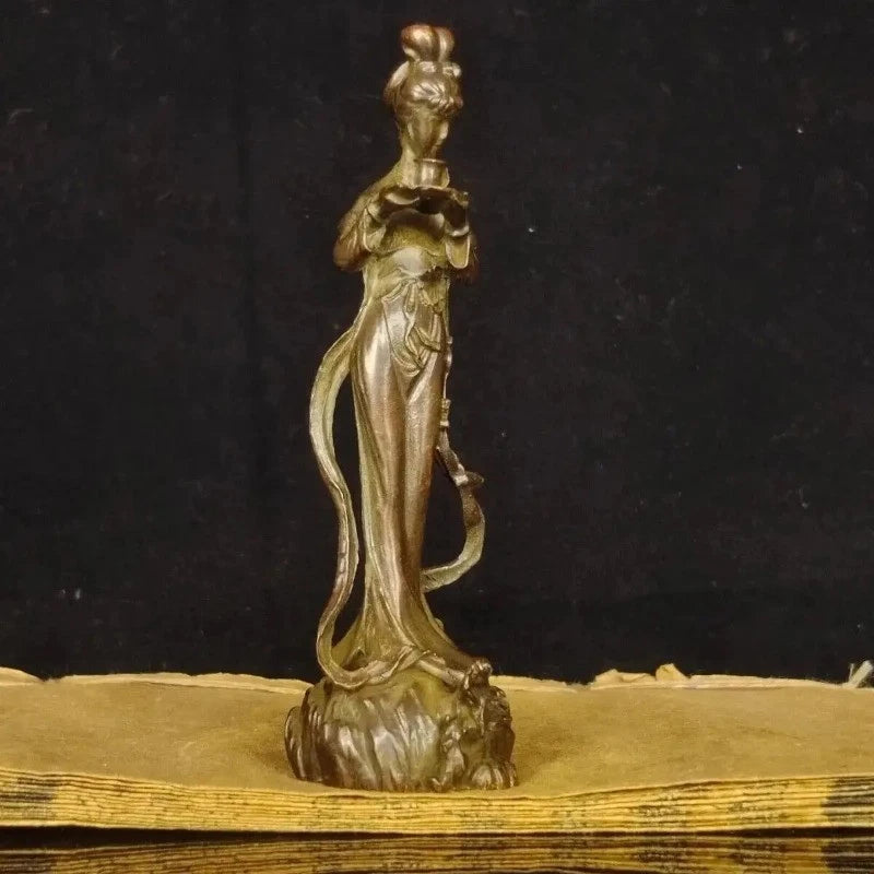 4.7" Chinese Retro Bronze Fairy Beauty Handmade Carving Statue Homen Ornament 07FC0E-D4 - KOEEK