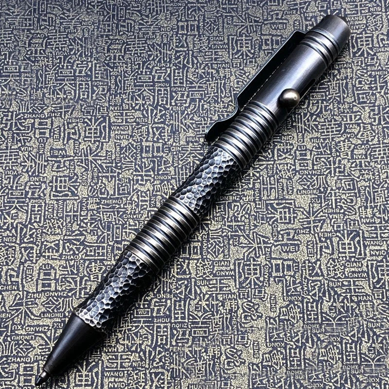 Outdoor Brass Retro Handcarved Meteorite Pattern Pocket Ballpoint Pen EDC Travel 07FC0E-D4 - KOEEK