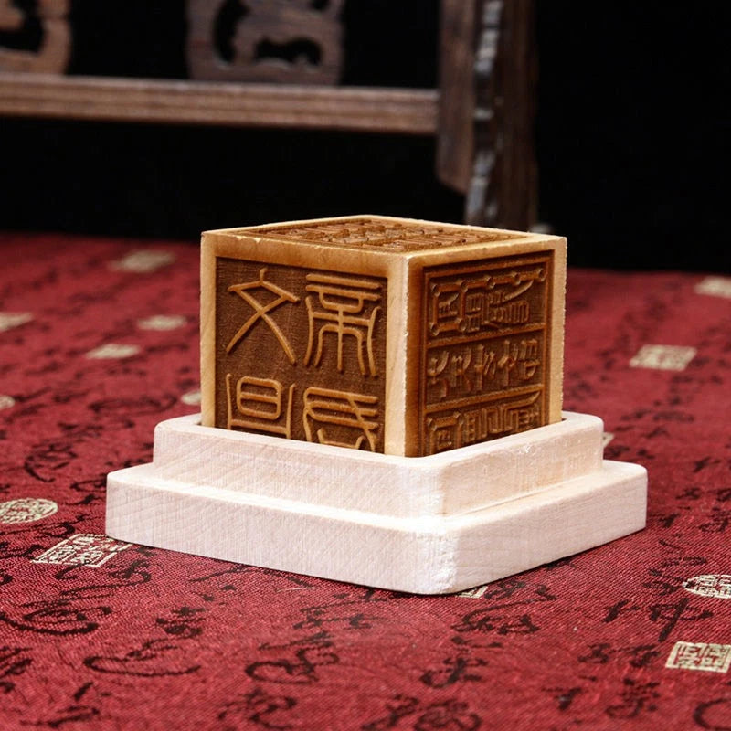 Peach Wood Six Sided Seal Base Jade Emperor Dizang Wang Xuannv Wood Carving 07FC0E-D4 - KOEEK