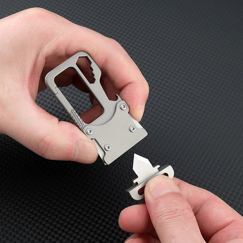 Titanium Alloy Key Chain Carabiner Opener Wrench Cutter EDC Outdoor Multi Tools 07FC0E-D4 - KOEEK