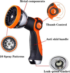 new Garden Hose Spray Nozzle,10 Metal Duty Watering Patterns Thumb Orange 07FC0E-D4 - KOEEK