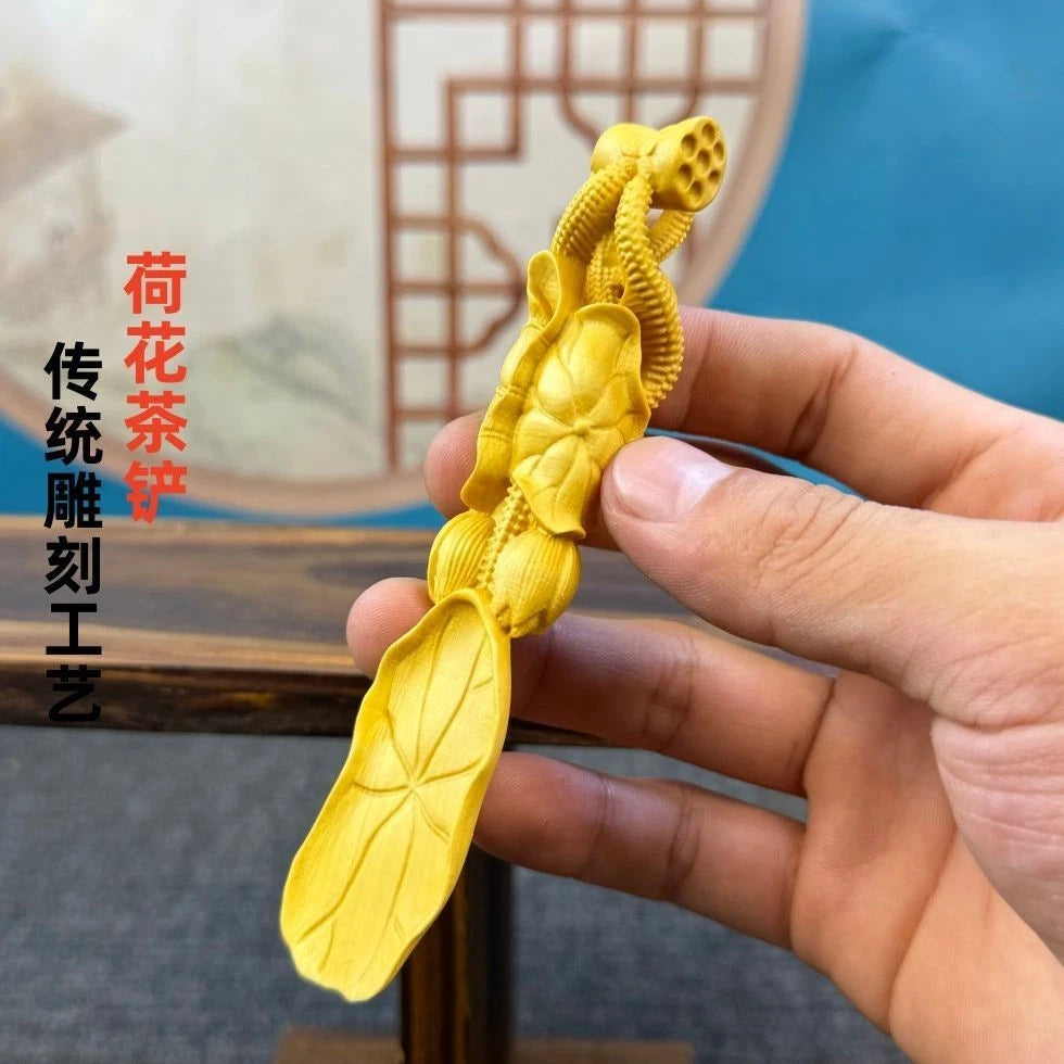 12cm Boxwood Carved Tea Scoop Tea Accessories Home Décor Gift Handicraft 07FC0E-D4 - KOEEK