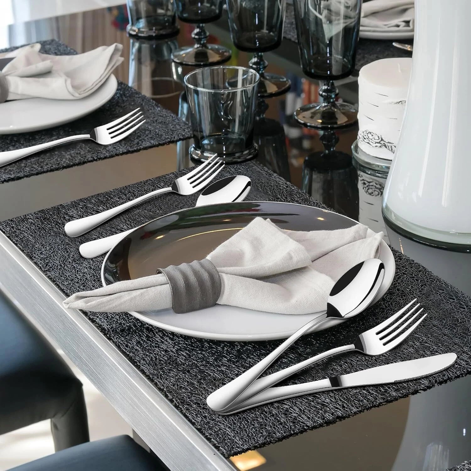 12-Person 60-Piece Silverware Set, Heavy Duty Stainless Steel Flatware. 07FC0E-D4 - KOEEK