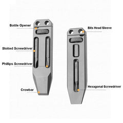Mini Titanium Multi Tools Adjustable wrench Pocket EDC Pry Bar Crowbar with Bits 07FC0E-D4 - KOEEK