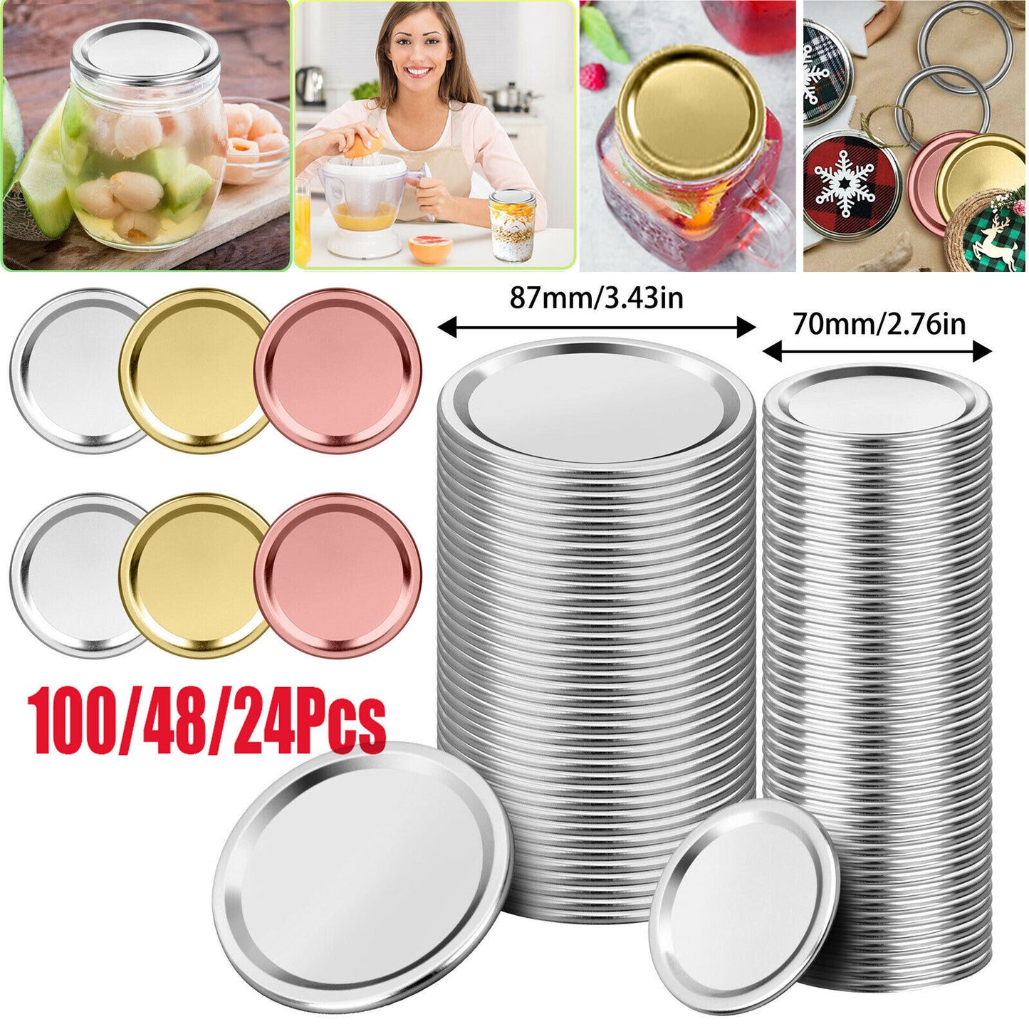 100PCS 87/70mm Regular Wide Mouth Canning Lid Mason Jar Leakproof Durable Reused koeek - KOEEK