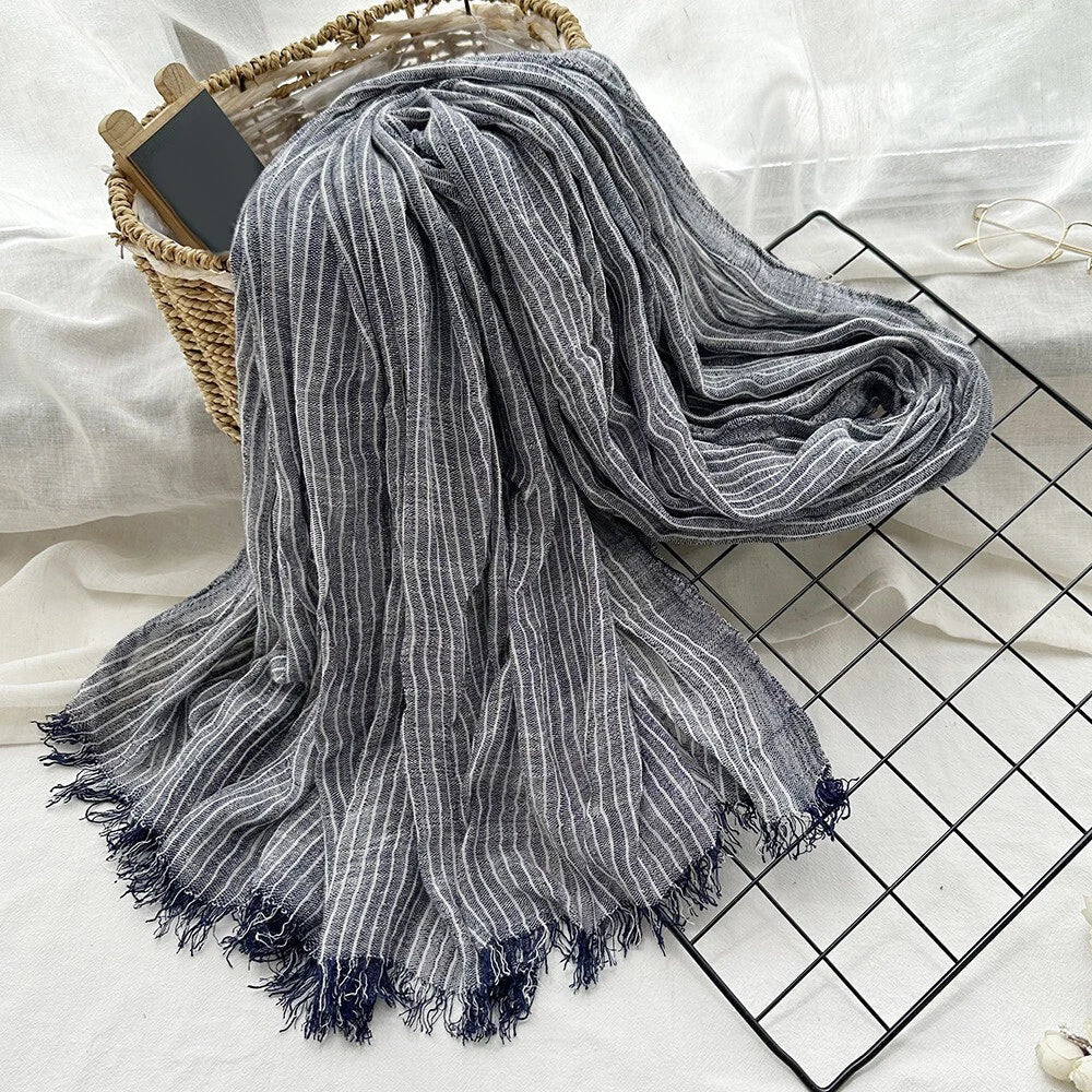 Cotton Linen Scarf Striped Scarves Unisex Men's Shawl Scarf Headwraps 9 Colors 07FC0E-D4 - KOEEK