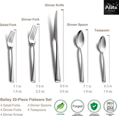 20-Piece Forged Silverware Set Stainless Steel Flatware Set,Service for 4