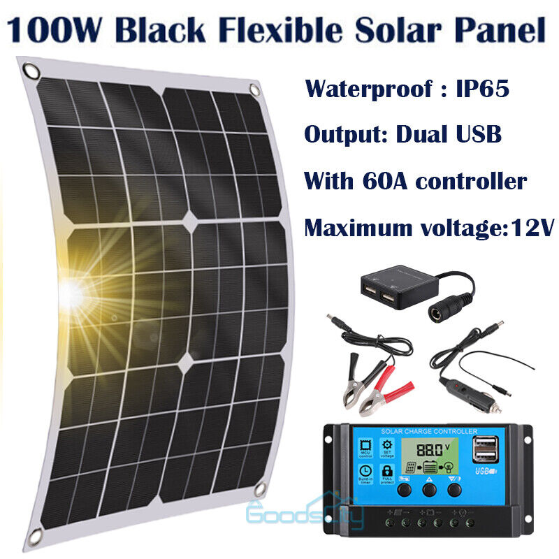 ny 100W Watt fleksibelt solcellepanel 12V Mono Home RV Rooftop Camping Off-Grid Power