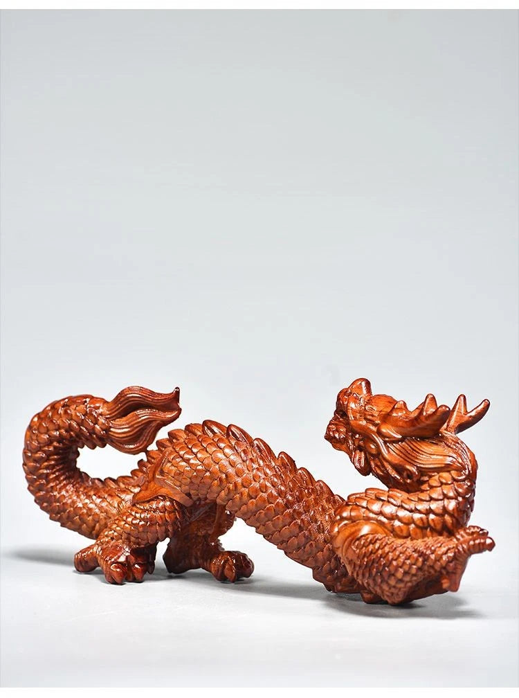 Rosewood Zodiac Dragon Carving Ornament 8cm Wooden Desk Decor Gift 07FC0E-D4 - KOEEK