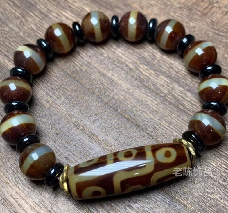 First-line Tibetan Old Dzi Bead Ethnic Natural Tibetan Dzi Bead Agate Bracelet 07FC0E-D4 - KOEEK