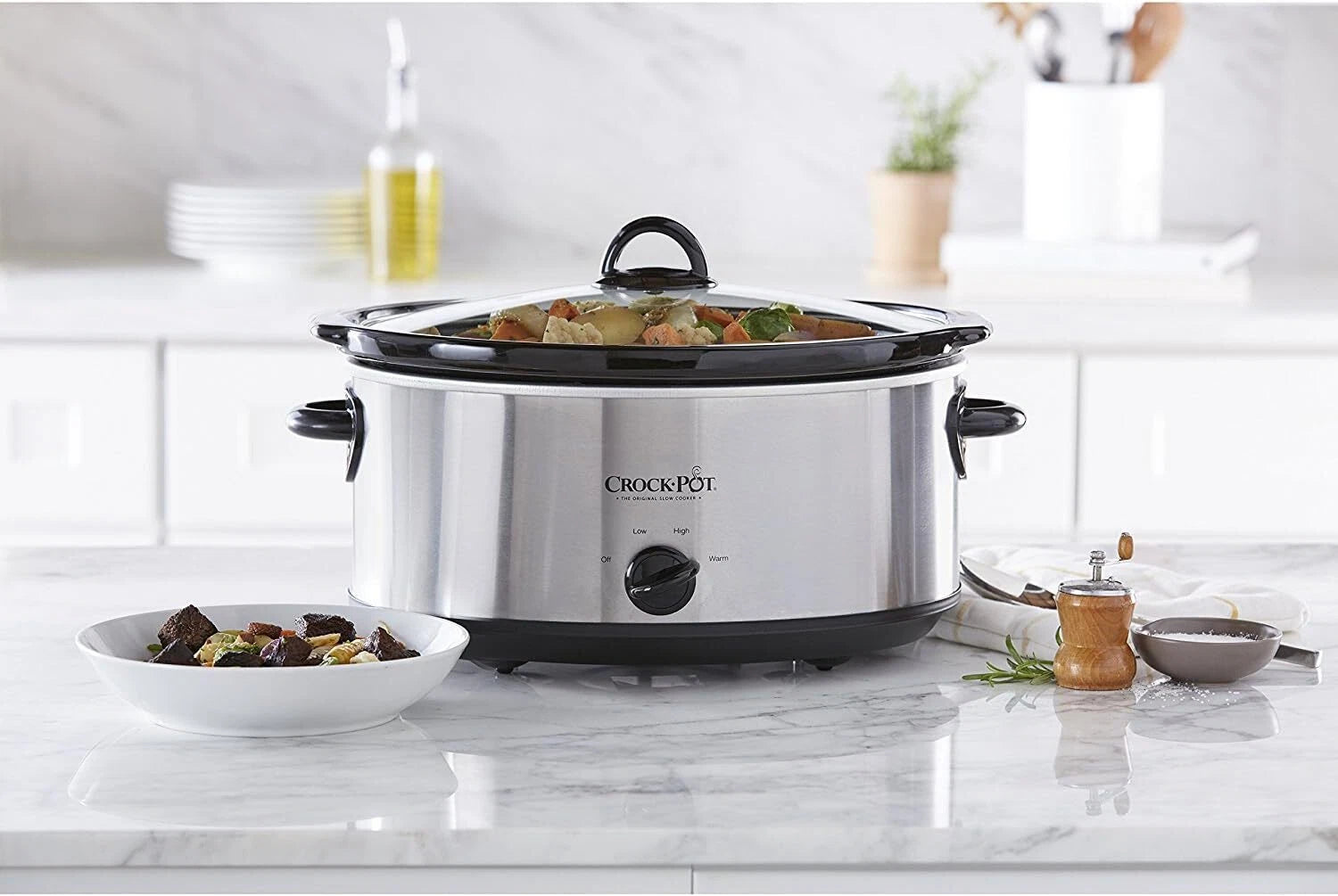 7-Quart Oval Manual Slow Cooker, Stainless Steel Multifunctional Cookware 07FC0E-D4 - KOEEK