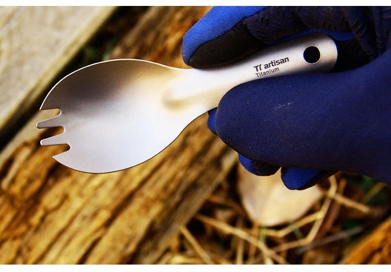 Titanium Spoon Spork Portable Ultralight Short Handle Camping Outdoor Tableware 07FC0E-D4 - KOEEK