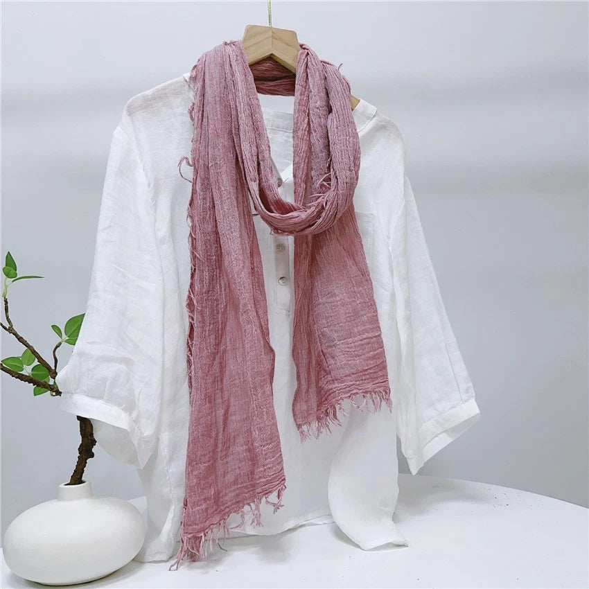 Unisex Flax Linen Scarf Soft Breathable Tasseled Striped Shawl Neckerchief 07FC0E-D4 - KOEEK