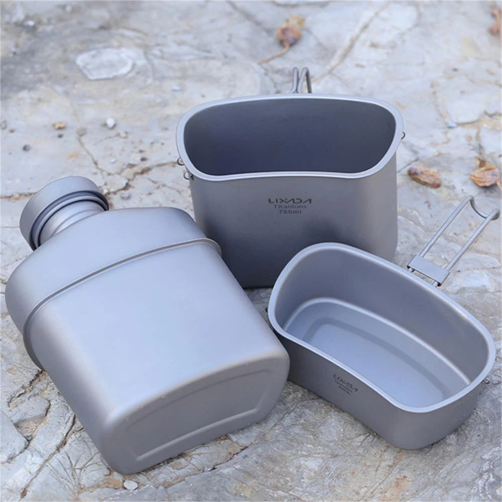 Outdoor Camping Canteen Kettle Titanium Cookware Picnic Hanging Pot Bowl Kit 07FC0E-D4 - KOEEK