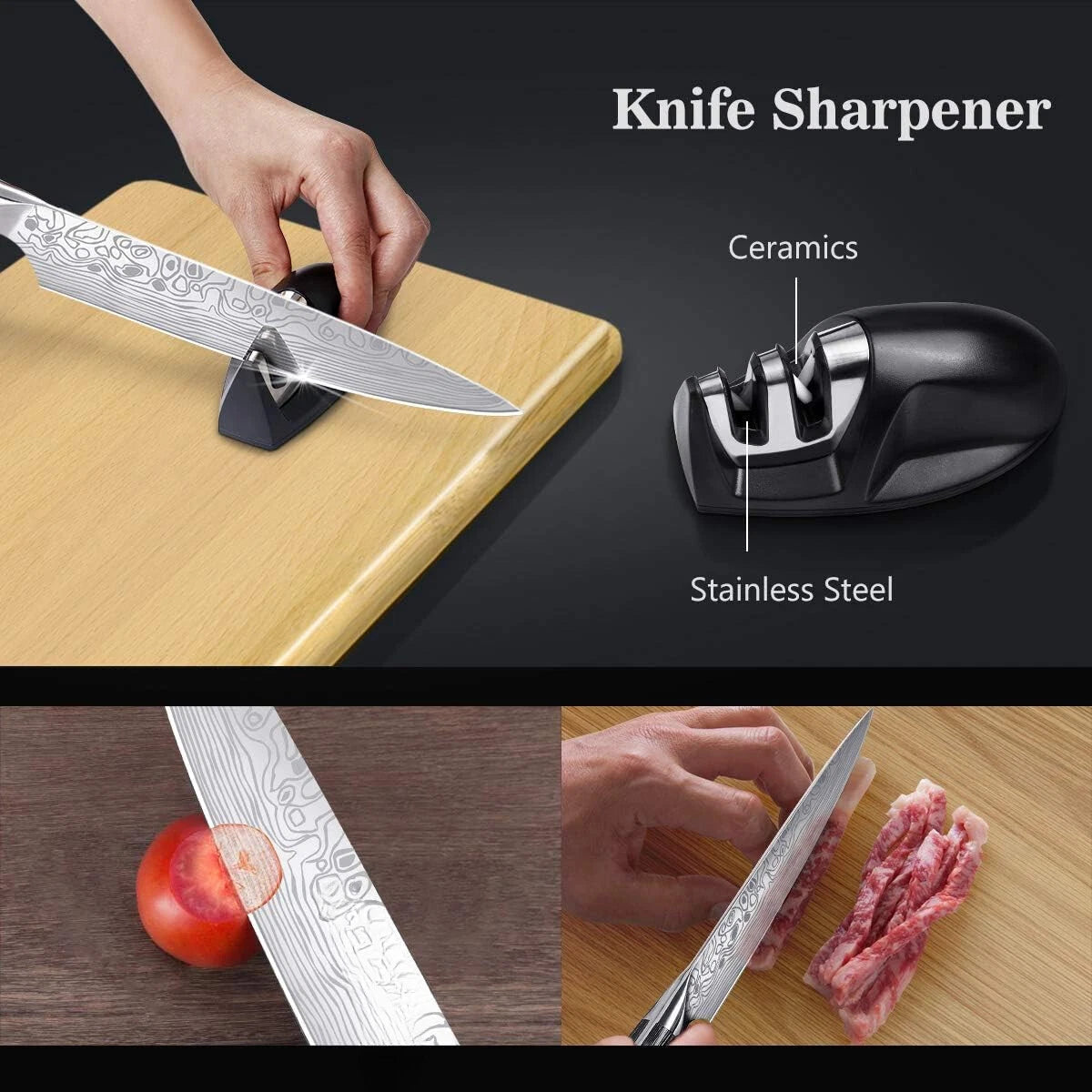 8-Inch Ultra-Sharp Professional Chef's Knife with Finger Guard and Sharpener 07FC0E-D4 - KOEEK