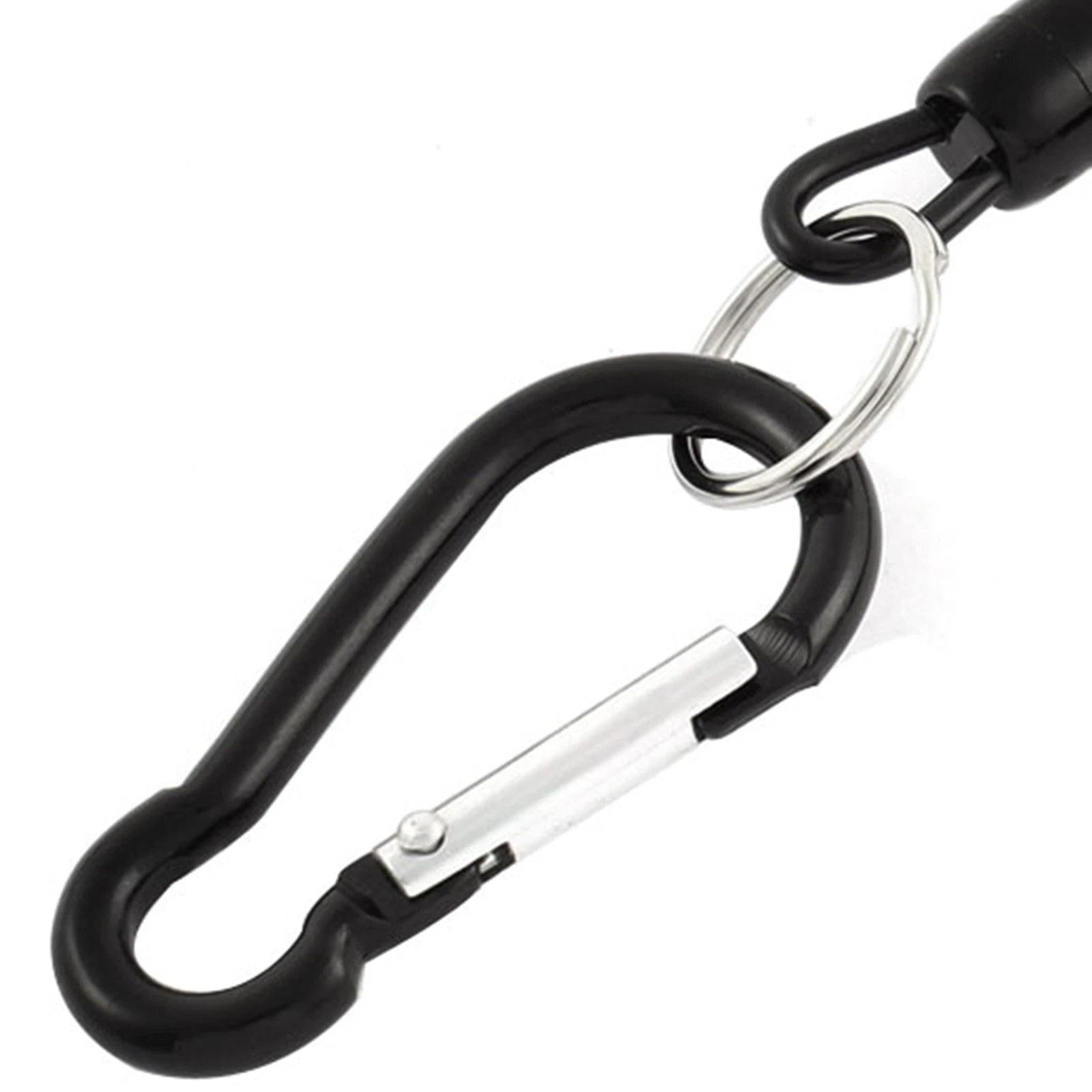 Black Spiral Fishing Lanyard- Retractable Spring Keychain Rope with Carabiner 07FC0E-D4 - KOEEK