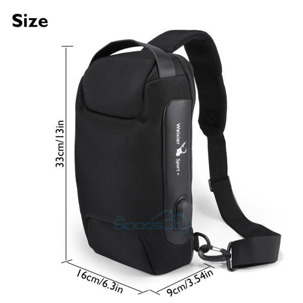 ny Tyverisikring for menn Crossbody Bag Bryst Skulder Messenger Ryggsekk USB-port