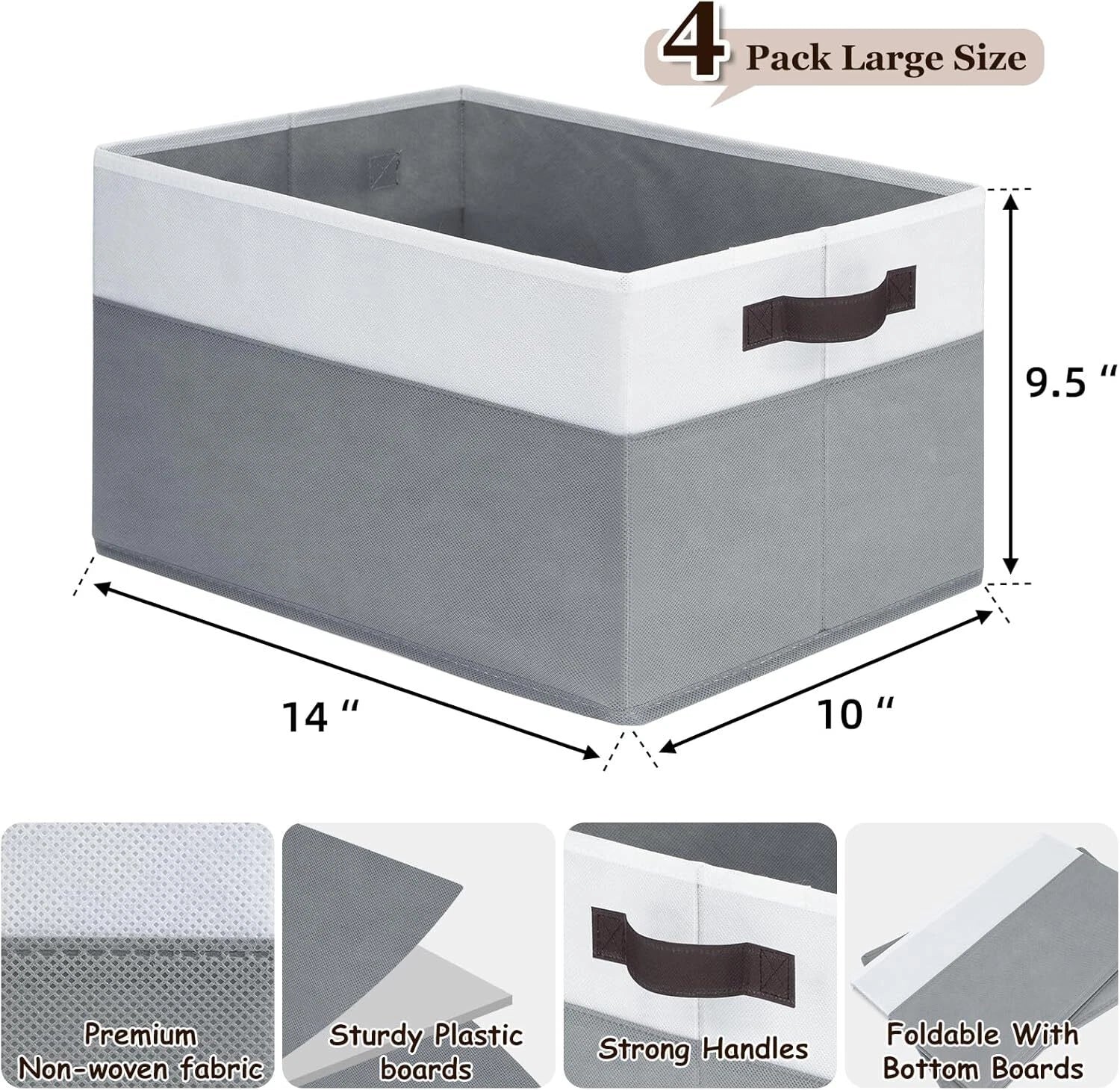 4 Pack Large Storage Baskets for Shelves | Fabric Closet Organizers and Storage 07FC0E-D4 - KOEEK