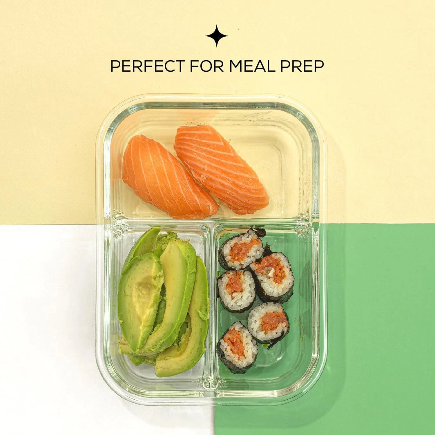 Divided 3 Compartment Glass Lunch Box Set 07FC0E-D4 - KOEEK