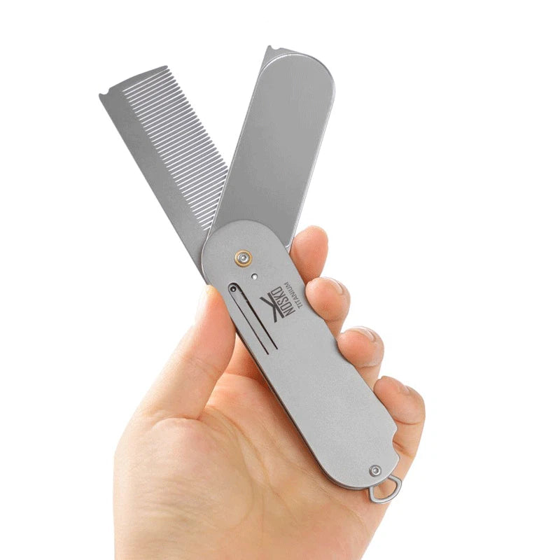 EDC Titanium Comb Folding for Beard Shaving Hair Style Pocket Carry Keychain Hot 07FC0E-D4 - KOEEK