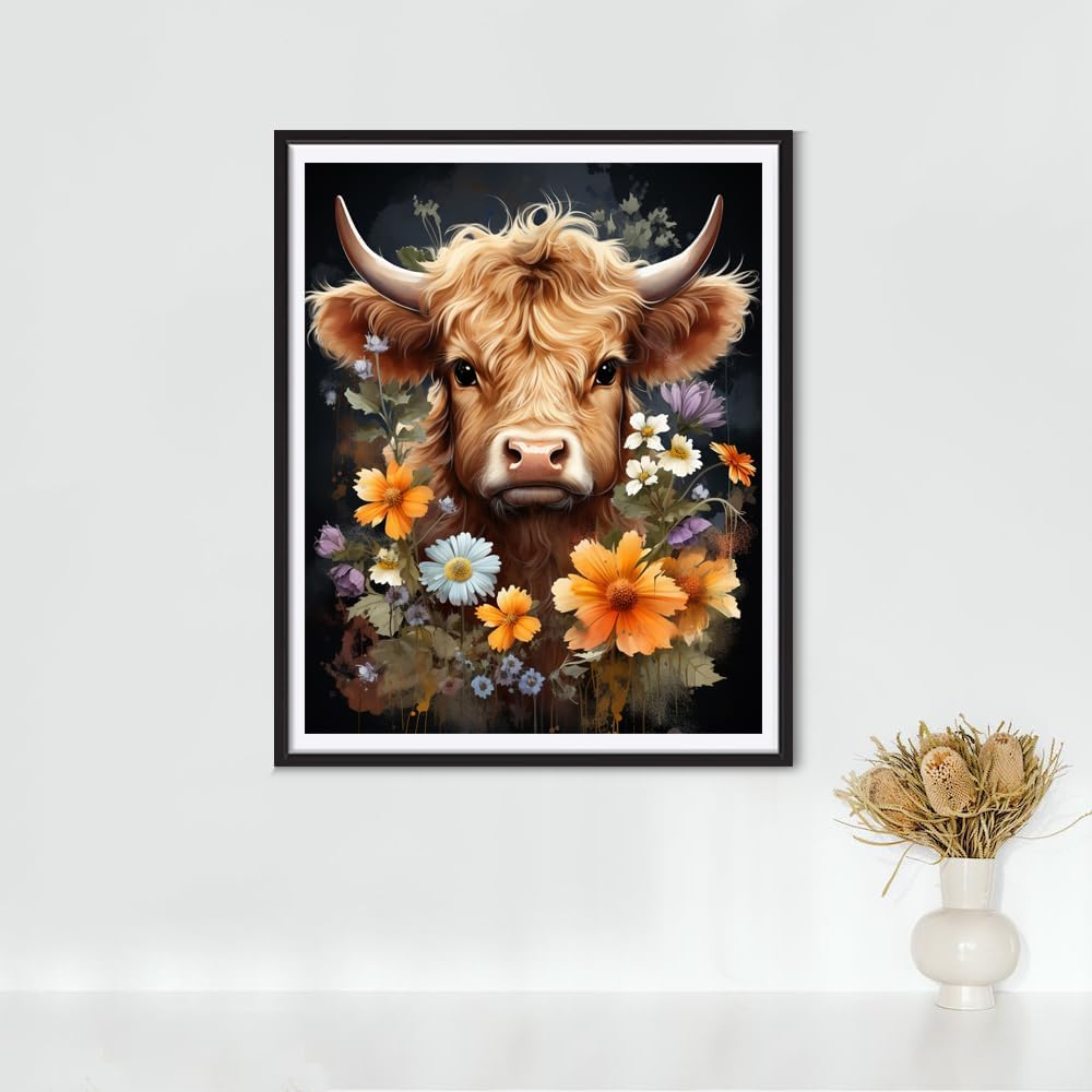 nye DIY 5D diamantmalingskunstsett for voksne Highland Cow diamantmalerunde