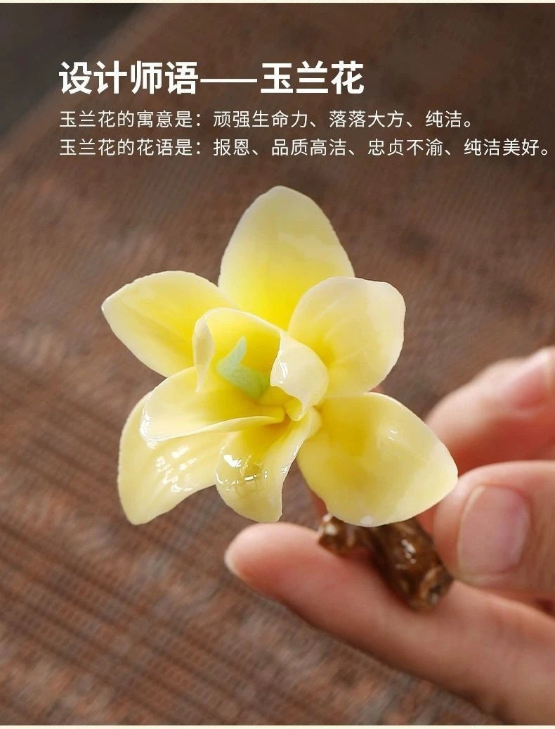 Ceramic Magnolia Stick Incense Holder Set Tea Room Desk Decor 07FC0E-D4 - KOEEK